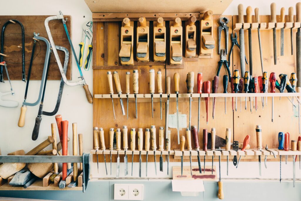 Organized tool storage in home garage workshop
